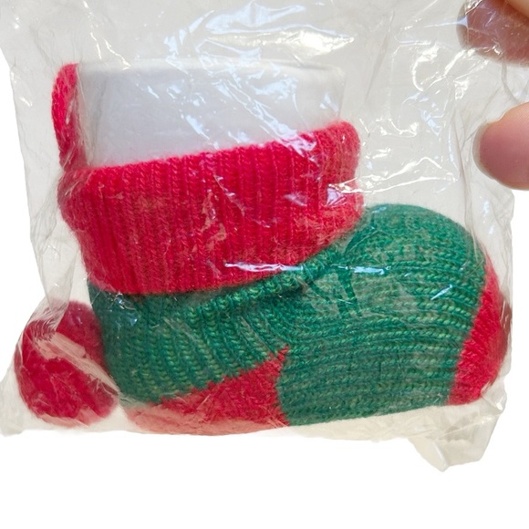 Vintage 1984 Knit Stocking Fillable Christmas Tree Ornaments Holiday Green Red - Picture 11 of 12